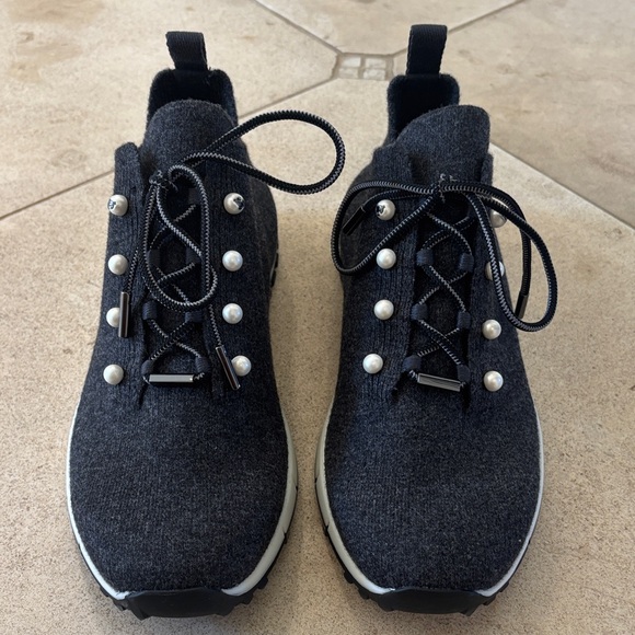Jimmy Choo Black Pearl-Accent Knit Sneakers - Picture 7 of 7